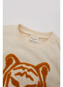 DEFACTO Baby Boy Crew Neck Tiger Pattern Short Sleeve T-Shirt