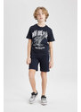 DEFACTO Boy Printed Short Sleeve T-Shirt Shorts 2 Piece Set