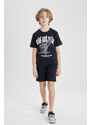 DEFACTO Boy Printed Short Sleeve T-Shirt Shorts 2 Piece Set