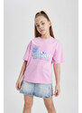 DEFACTO Girl Relax Fit Slogan Printed Short Sleeve T-Shirt