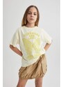 DEFACTO Girl Oversize Fit Printed Short Sleeve T-Shirt