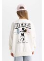 DEFACTO Oversize Fit Mickey & Minnie Licensed Crew Neck Sweatshirt