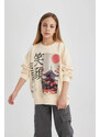 DEFACTO Girl Oversize Fit Crew Neck Thick Fabric Sweatshirt