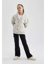 DEFACTO Girl Crew Neck Soft Fuzzy Cardigan