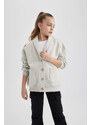 DEFACTO Girl Crew Neck Soft Fuzzy Cardigan