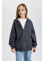 DEFACTO Girl Hooded Soft Lined Zippered Cardigan