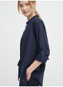 Lněná košile Lauren Ralph Lauren tmavomodrá barva, regular, s klasickým límcem