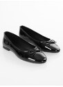 Shoeberry Women's Baily Black Patent Leather Bow Daily Flats