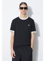 Bavlněné tričko Fred Perry Taped Ringer černá barva, s aplikací, M4620.102