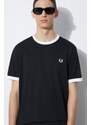 Bavlněné tričko Fred Perry Taped Ringer černá barva, s aplikací, M4620.102