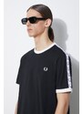 Bavlněné tričko Fred Perry Taped Ringer černá barva, s aplikací, M4620.102