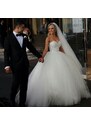 HollywoodStyle.cz luxusní tylové svatební šaty s krajkovou aplikací Rozetté: Bílá Tyl M-L