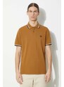 Bavlněné polo tričko Fred Perry Twin Tipped Shirt hnědá barva, M12.V46