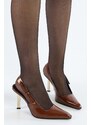 Shoeberry Women's Laurend Brown Patent Leather Short Toe Belted Stiletto