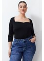 Trendyol Curve Black Heart Collar Body-Sitting Knitted Blouse