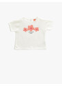 Koton Short-Sleeved T-Shirt with a Floral Print. Crew Neck.