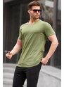 Madmext Basic V-Neck Green T-Shirt 5281