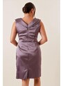 By Saygı Madonna Plus Size Satin Dress with a Double Collar Waist and Stones Lined.