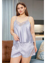 Trendyol Curve Light Blue Lace Detailed Satin Woven Pajamas Set