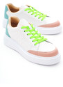 Tonny Black Women's White Green Poly Sole Lace-Up Sneakers