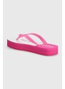 Žabky Calvin Klein Jeans BEACH SANDAL FLATFORM MONOLOGO dámské, růžová barva, na platformě, YW0YW01617