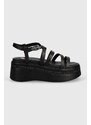 Kožené sandály Tommy Jeans TJW STRAPPY WEDGE SANDAL černá barva, EN0EN02516