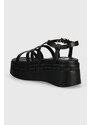 Kožené sandály Tommy Jeans TJW STRAPPY WEDGE SANDAL černá barva, EN0EN02516