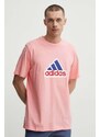 Bavlněné tričko adidas růžová barva, s potiskem, IS8342