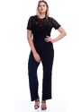 Şans Women's Plus Size Black Jumpsuit with Lace Top