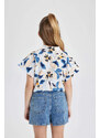 DEFACTO Girl Patterned Cotton Short Sleeve Crop Shirt