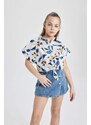 DEFACTO Girl Patterned Cotton Short Sleeve Crop Shirt