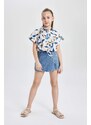 DEFACTO Girl Patterned Cotton Short Sleeve Crop Shirt