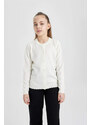 DEFACTO Girl Crew Neck White Cardigan