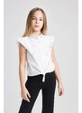 DEFACTO Girl Regular Fit Poplin Short Sleeve White Shirt