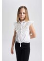 DEFACTO Girl Regular Fit Poplin Short Sleeve White Shirt