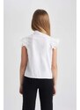 DEFACTO Girl Regular Fit Poplin Short Sleeve White Shirt