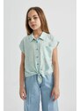 DEFACTO Girl Crop Patterned Short Sleeve Shirt