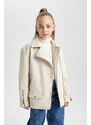 DEFACTO Girl Waterproof Jacket Collar Faux Leather Jacket