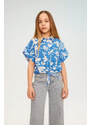 DEFACTO Girl Short Sleeve Patterned Crop Shirt