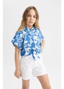 DEFACTO Girl Short Sleeve Patterned Crop Shirt