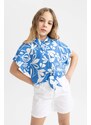 DEFACTO Girl Short Sleeve Patterned Crop Shirt