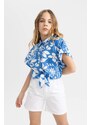 DEFACTO Girl Short Sleeve Patterned Crop Shirt