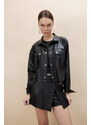 DEFACTO Oversize Fit Shirt Collar Faux Leather Long Sleeve Shirt