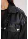 DEFACTO Oversize Fit Shirt Collar Faux Leather Long Sleeve Shirt