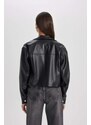 DEFACTO Oversize Fit Shirt Collar Faux Leather Long Sleeve Shirt