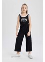 DEFACTO Girl Printed Ribbed Camisole Sleeveless Long Jumpsuit