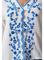 Happiness İstanbul Women's White V-Neck Embroidered Linen Blouse