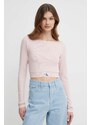 Tričko s dlouhým rukávem Calvin Klein Jeans růžová barva, J20J223355