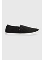 Tenisky Tommy Hilfiger CANVAS SLIP-ON SNEAKER dámské, černá barva, FW0FW07806