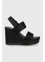 Sandály Calvin Klein Jeans WEDGE SANDAL WEBBING IN MR černá barva, YW0YW01360